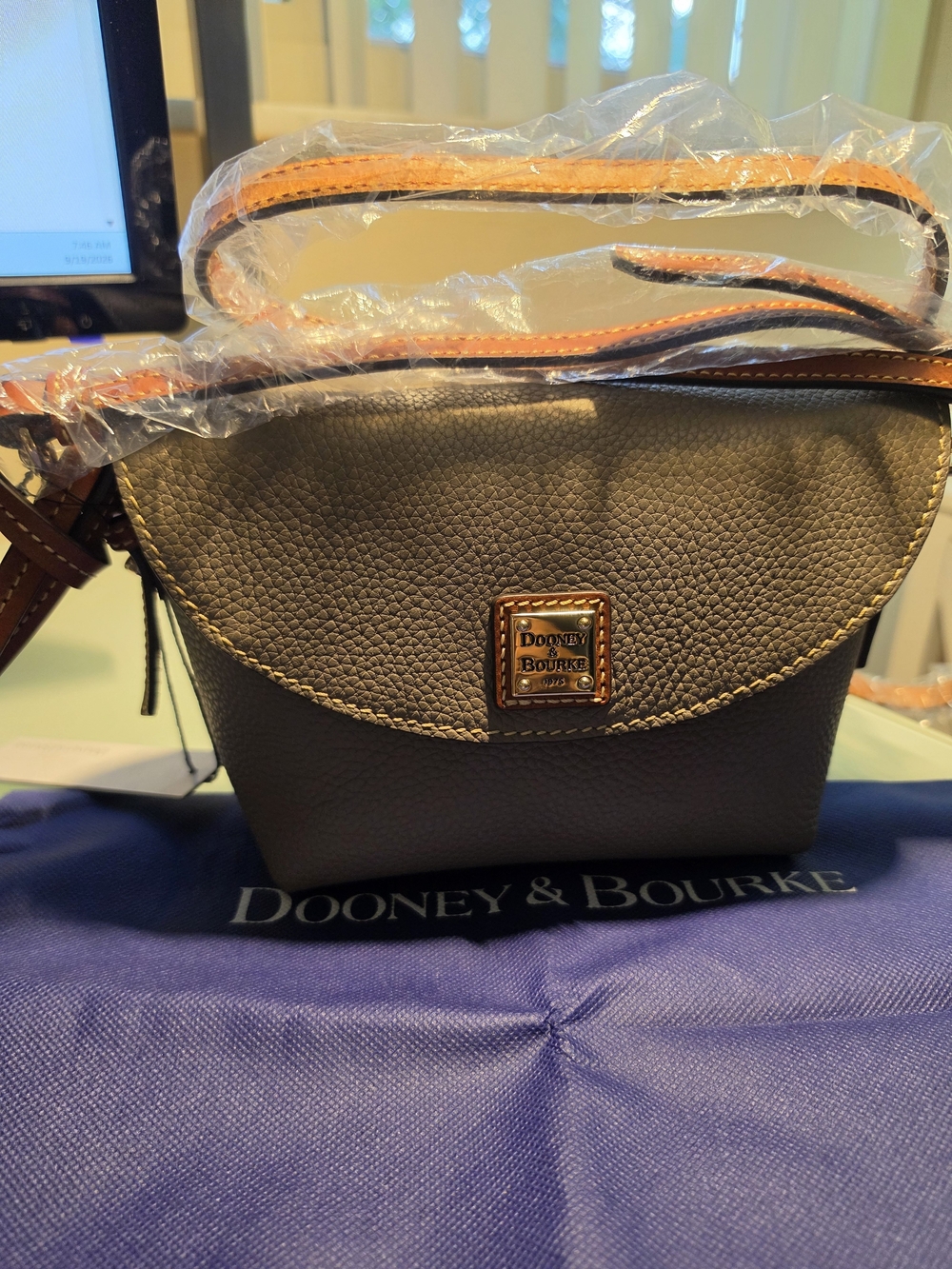 Dooney & Bourke Pebble Leather Crossbody in Brown with Tan Trim